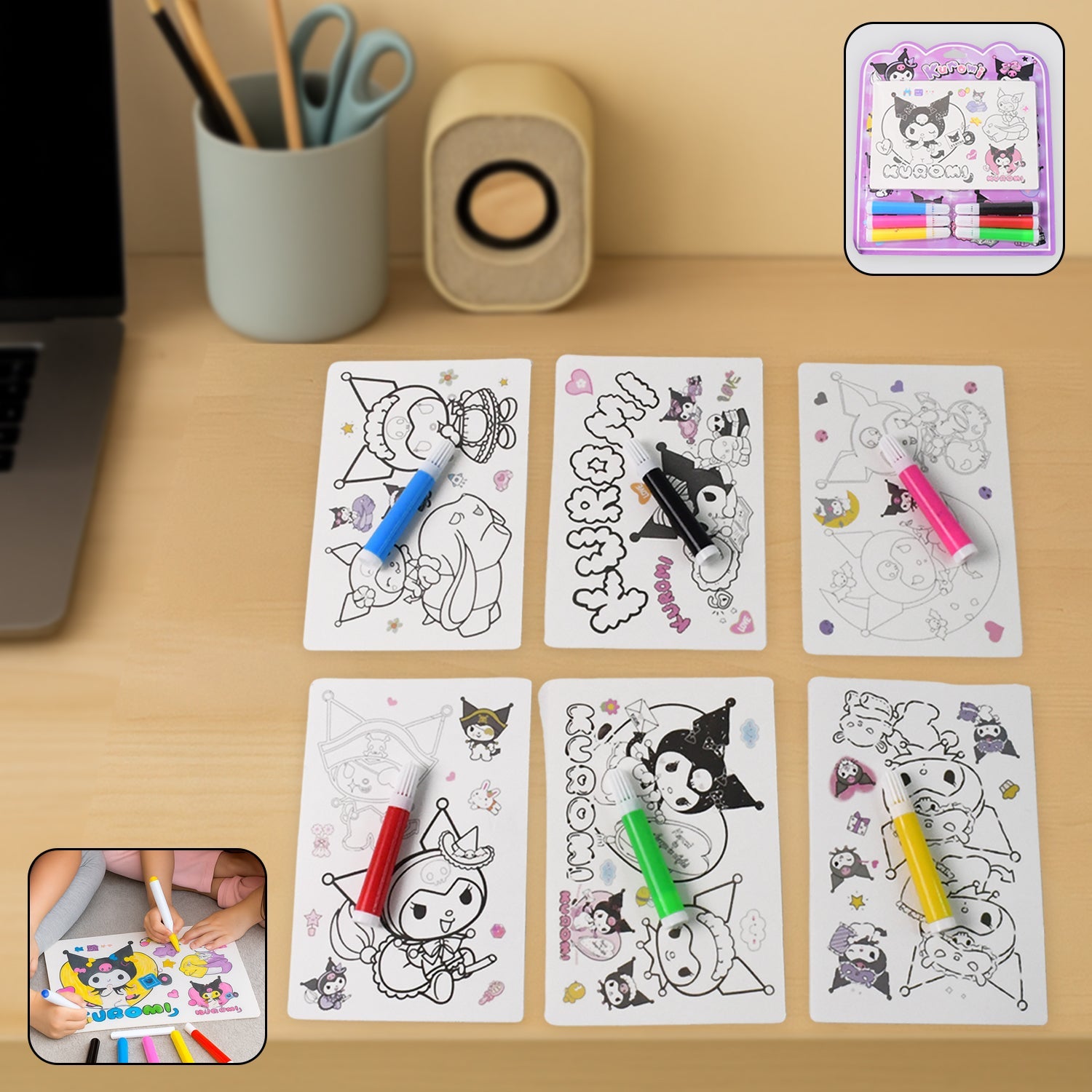 Coloring Book for Kids 6 Sheets with 6 Colorful Markers  (1 Set) Coloring Book for Kids 6 Sheets with 6 Colorful Markers  (1 Set)